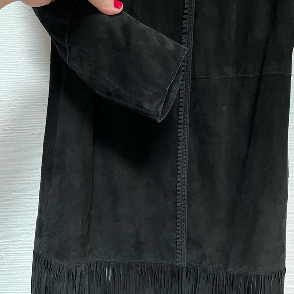 Ellie Tahari Lamb Suede Black Fringed Jacket - Picture 5 of 15
